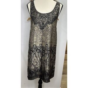 Juicy Couture Khaki Black Abstract Sleeveless 100% Silk Tank‎ Mini Dress Size M